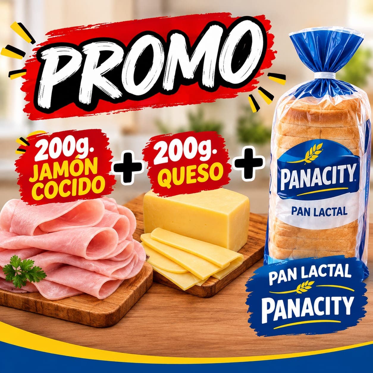 COMBO JAMรN Y QUESO + PAN LACTAL